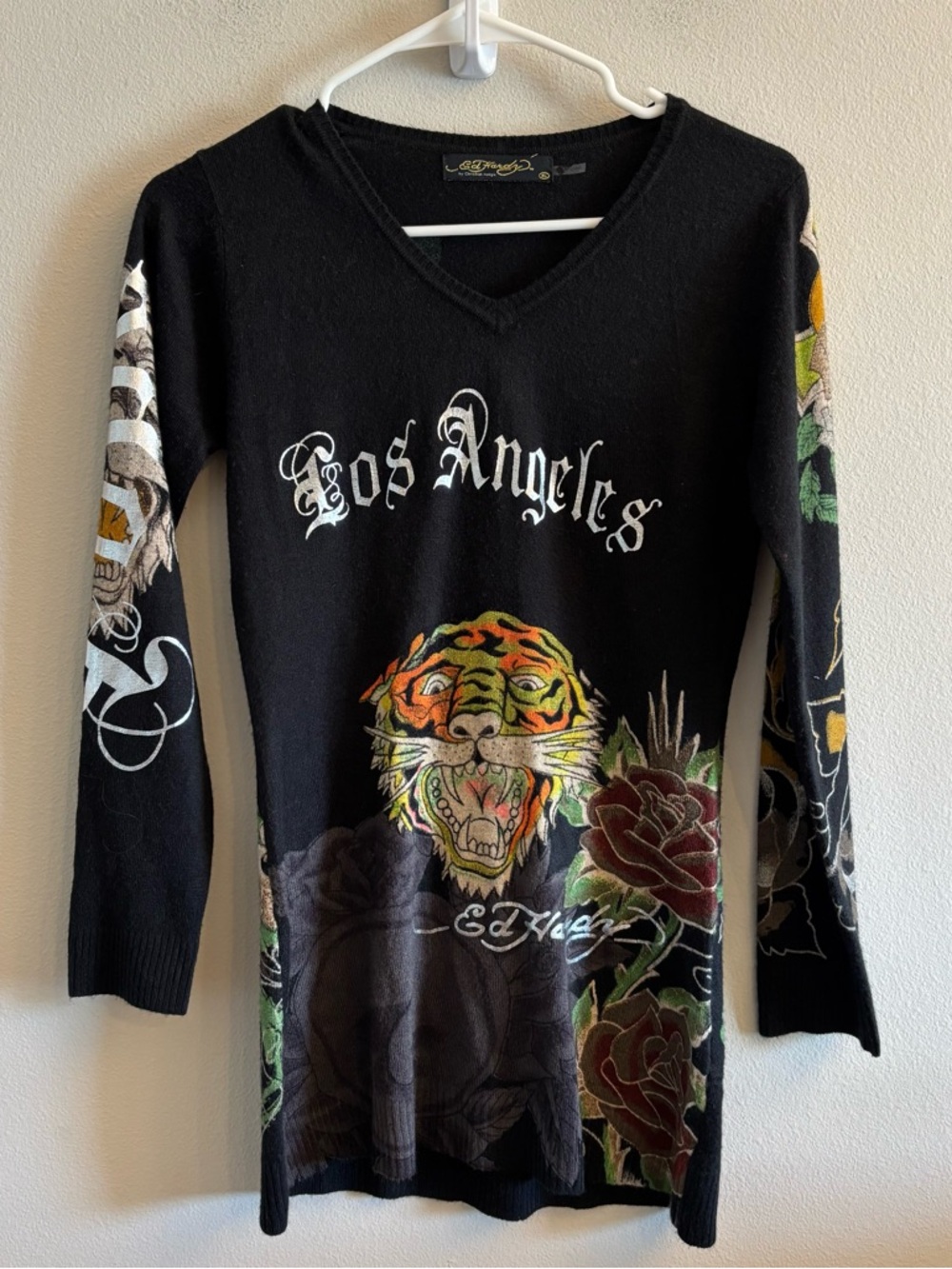 Vtg Ed Hardy by Christian Audigier Long Sleeve Sweater Size XL